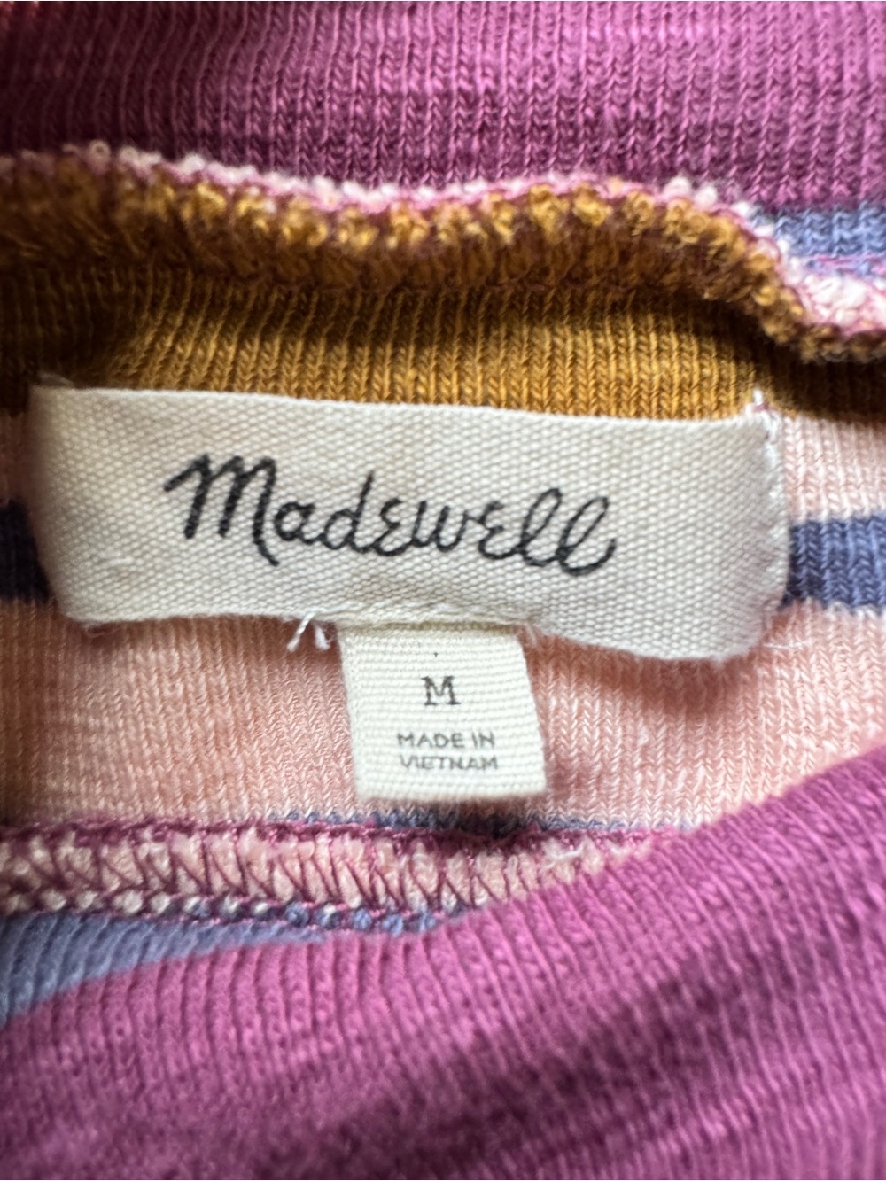 Madewell Mock Neck Shirt Tail Tee in Stripe Short Sleeve Knit Top Sz M - Picture 5 of 12